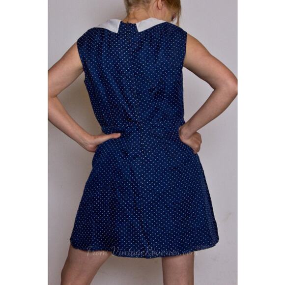 Vintage 1960s Navy Polka Dot Dress with White Sailor Collar – Size M - Picture 6 of 16